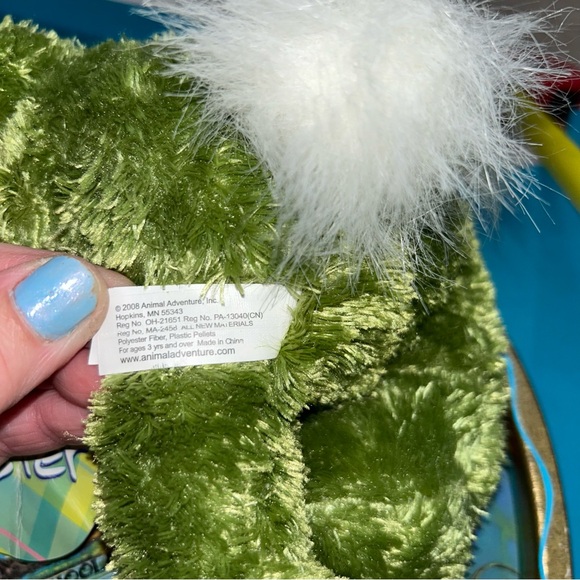 Animal Adventure 2008 green frog plush 12" wearing bunny ears tail easter plush - Picture 9 of 13